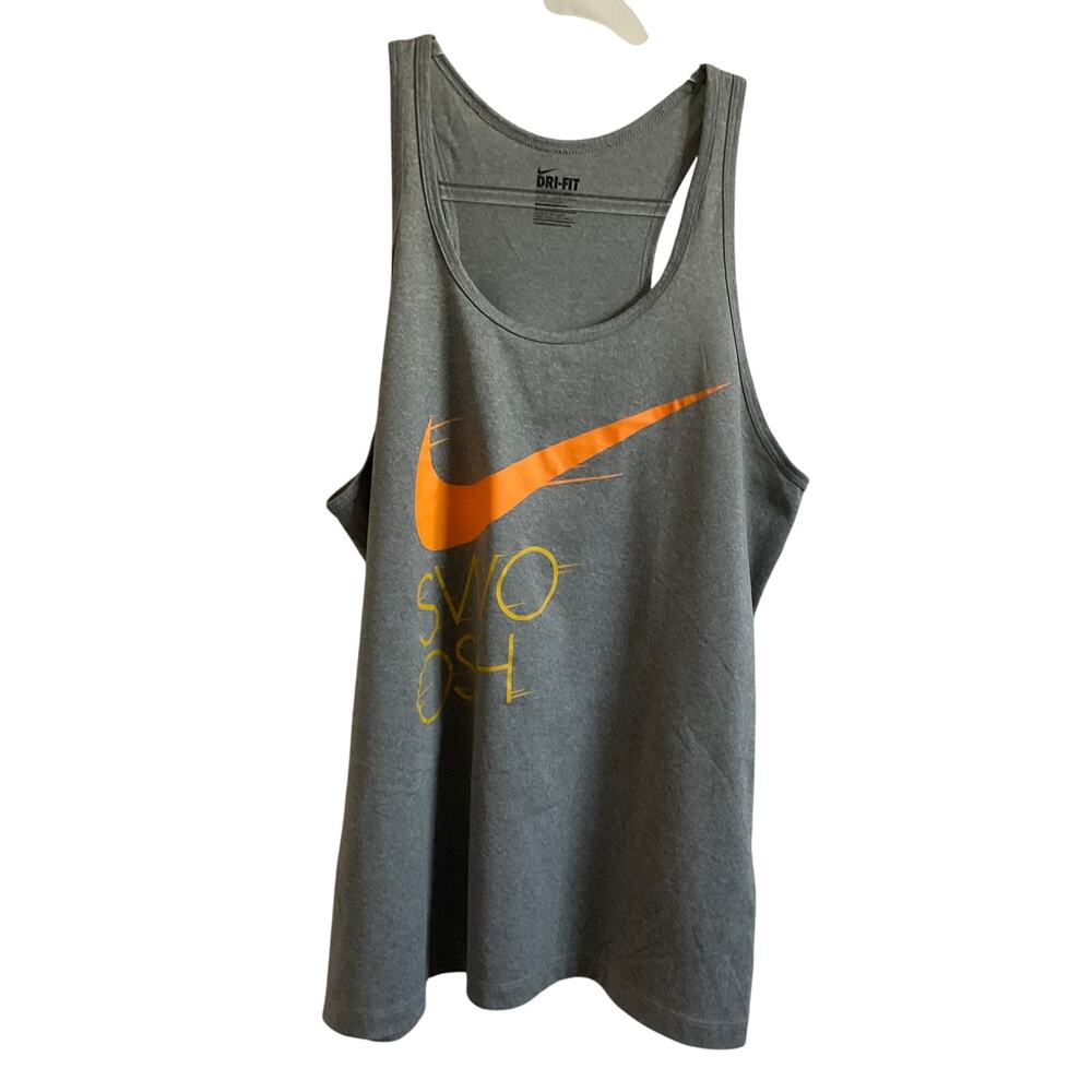 Nike‎ Dri Fit Grey Swoosh Graphic Racerback Athletic Tank Top - Size Large